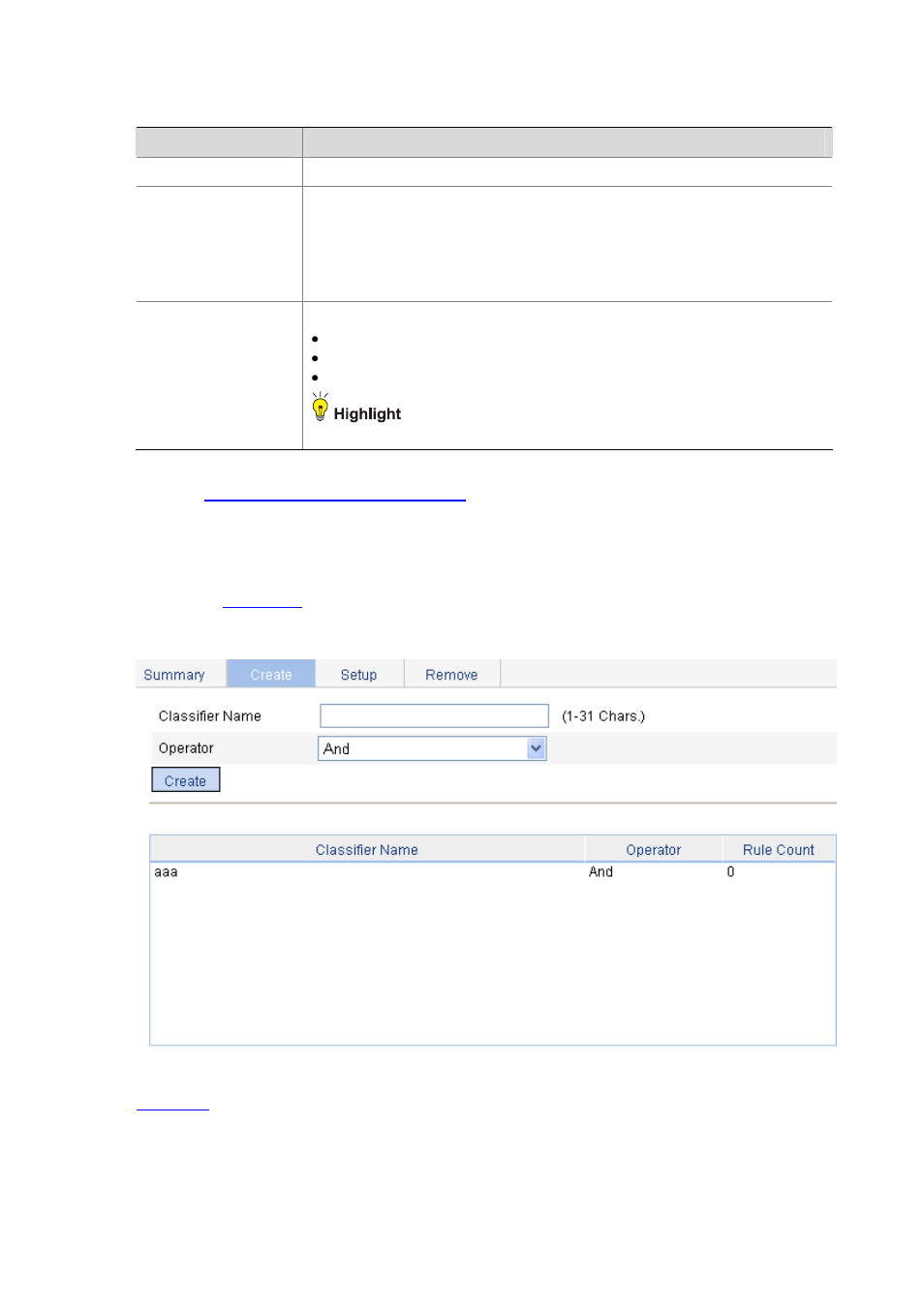 Creating a class, Table 46-6 | H3C Technologies H3C WX6000 Series Access Controllers User Manual | Page 540 / 613