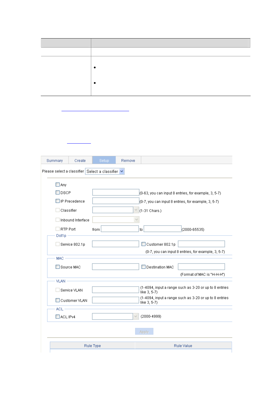 Configuring classification rules, Table 46-7 | H3C Technologies H3C WX6000 Series Access Controllers User Manual | Page 541 / 613