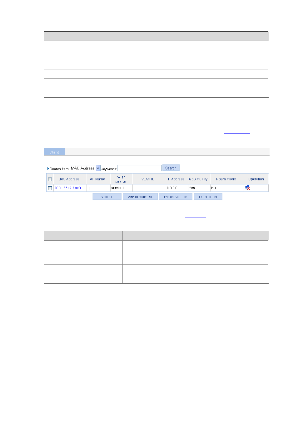 Displaying client, Displaying client detailed information, N in | Figure 7-8, For the d, Refer to, Table 7-7, Table 7-8 | H3C Technologies H3C WX6000 Series Access Controllers User Manual | Page 75 / 613