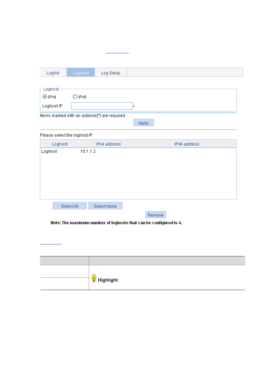 Setting loghost | H3C Technologies H3C WX6000 Series Access Controllers User Manual | Page 96 / 613