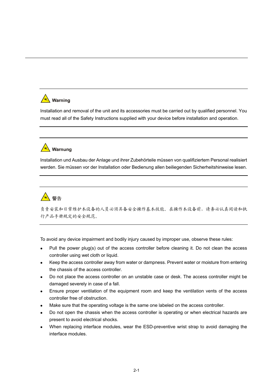 2 installation preparation, Safety precautions, Installation preparation | H3C Technologies H3C WX5000 Series Access Controllers User Manual | Page 16 / 85