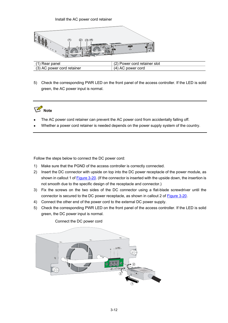 Connecting the dc power cord | H3C Technologies H3C WX5000 Series Access Controllers User Manual | Page 32 / 85