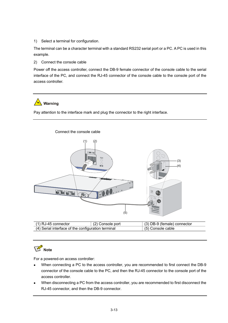 Connecting interface cables, Connecting the console cable | H3C Technologies H3C WX5000 Series Access Controllers User Manual | Page 33 / 85