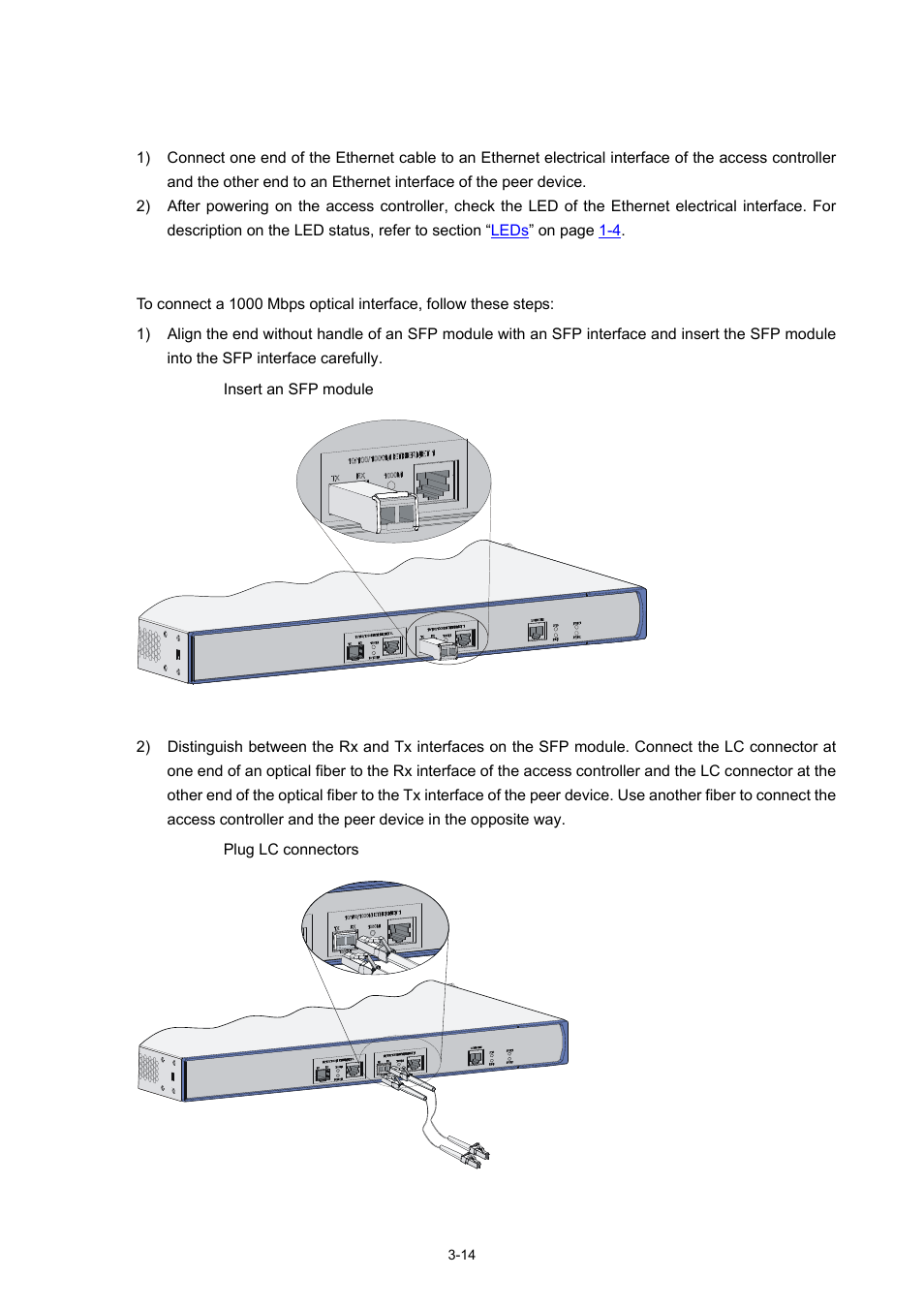 Connecting the ethernet cable, To an the ethernet electrical interface, To an the ethernet optical interface | H3C Technologies H3C WX5000 Series Access Controllers User Manual | Page 34 / 85