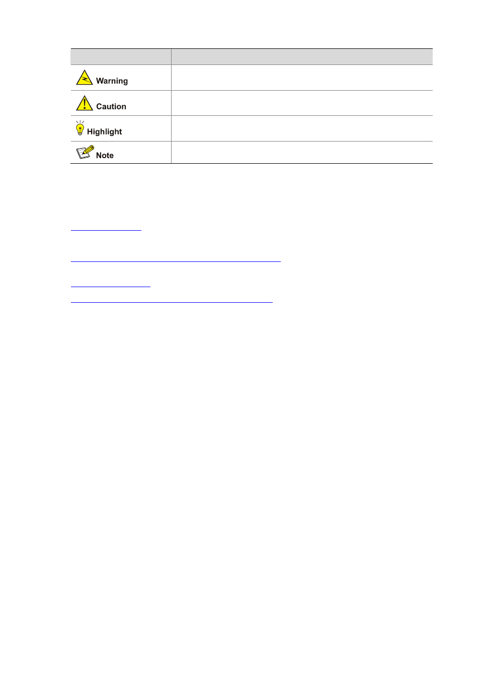 Symbols, Technical support, Obtaining documentation and technical support | H3C Technologies H3C WX5000 Series Access Controllers User Manual | Page 4 / 85