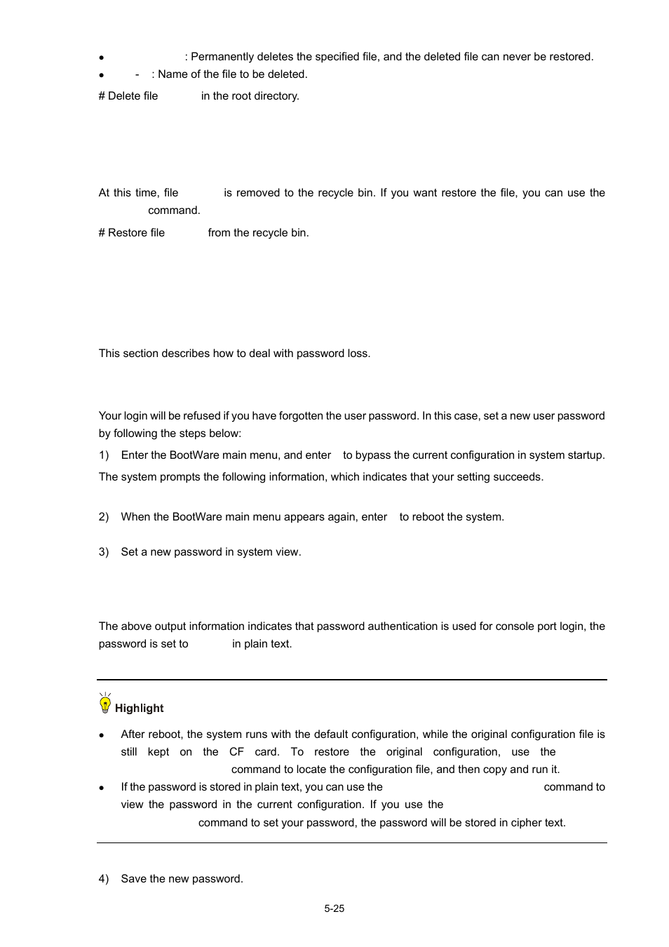 Dealing with password loss, User password loss | H3C Technologies H3C WX5000 Series Access Controllers User Manual | Page 65 / 85