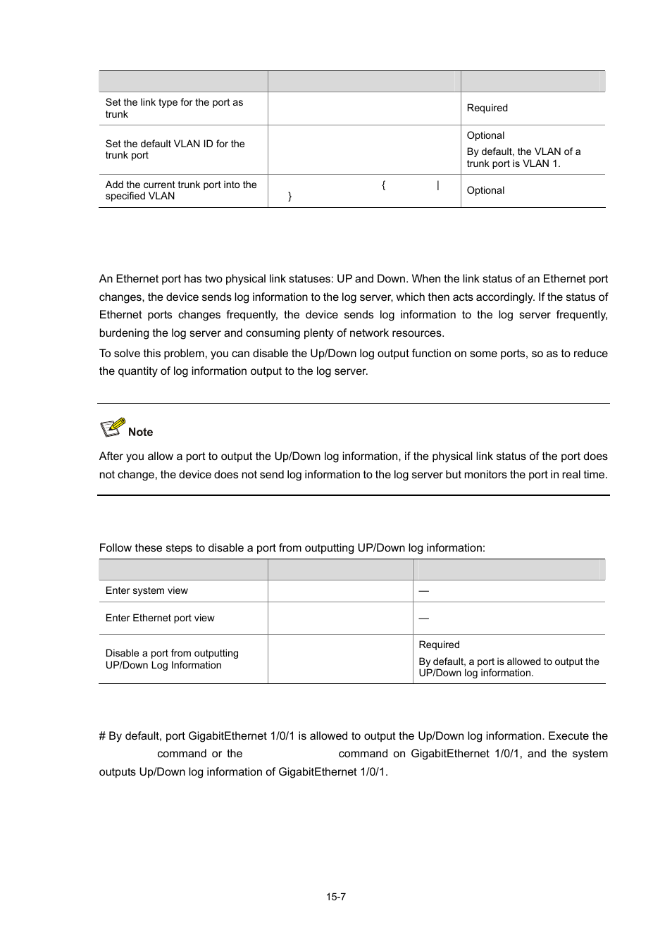 Disabling up/down log output on a port, Configuration tasks, Configuration example | Disabling up/down log output on a port -7 | H3C Technologies H3C WX3000 Series Unified Switches User Manual | Page 122 / 686