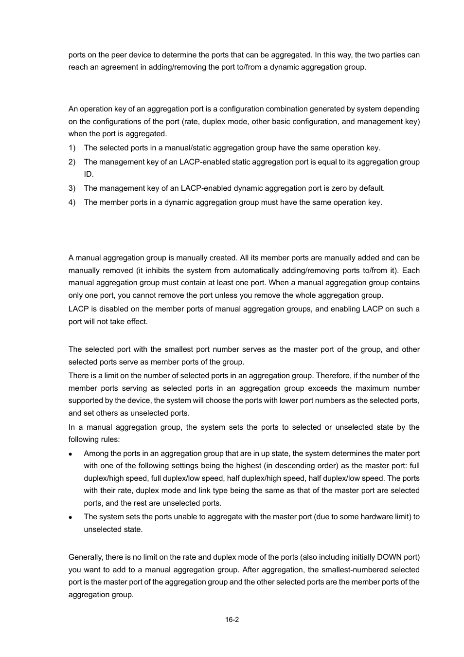 Operation key, Manual aggregation group, Introduction to manual aggregation group | Port status in manual aggregation group, Requirements on ports for manual aggregation, 2 manual aggregation group | H3C Technologies H3C WX3000 Series Unified Switches User Manual | Page 130 / 686