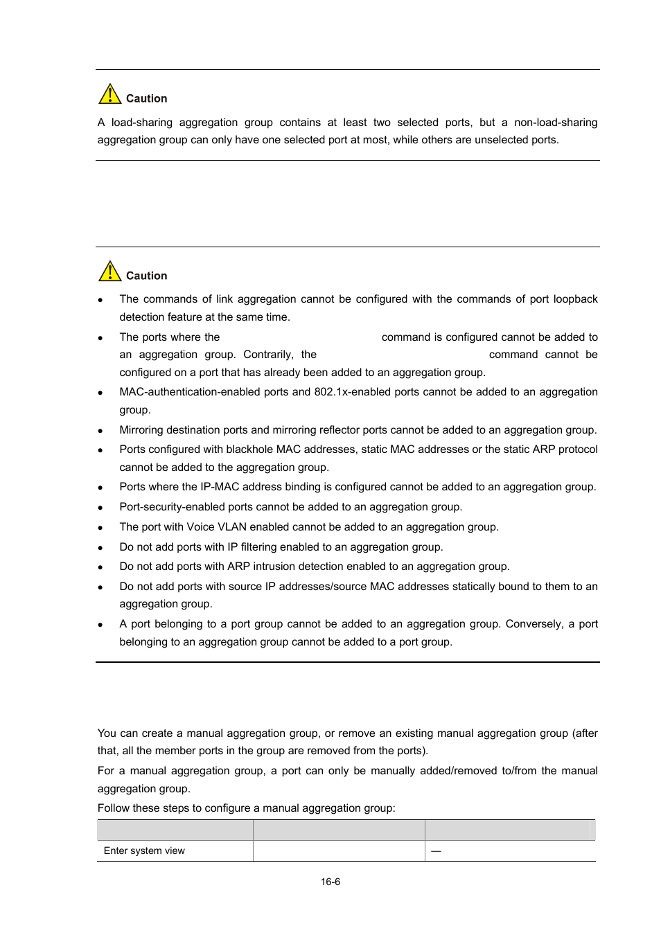 Link aggregation configuration, Configuring a manual aggregation group, Configuring a manual aggregation group -6 | H3C Technologies H3C WX3000 Series Unified Switches User Manual | Page 134 / 686