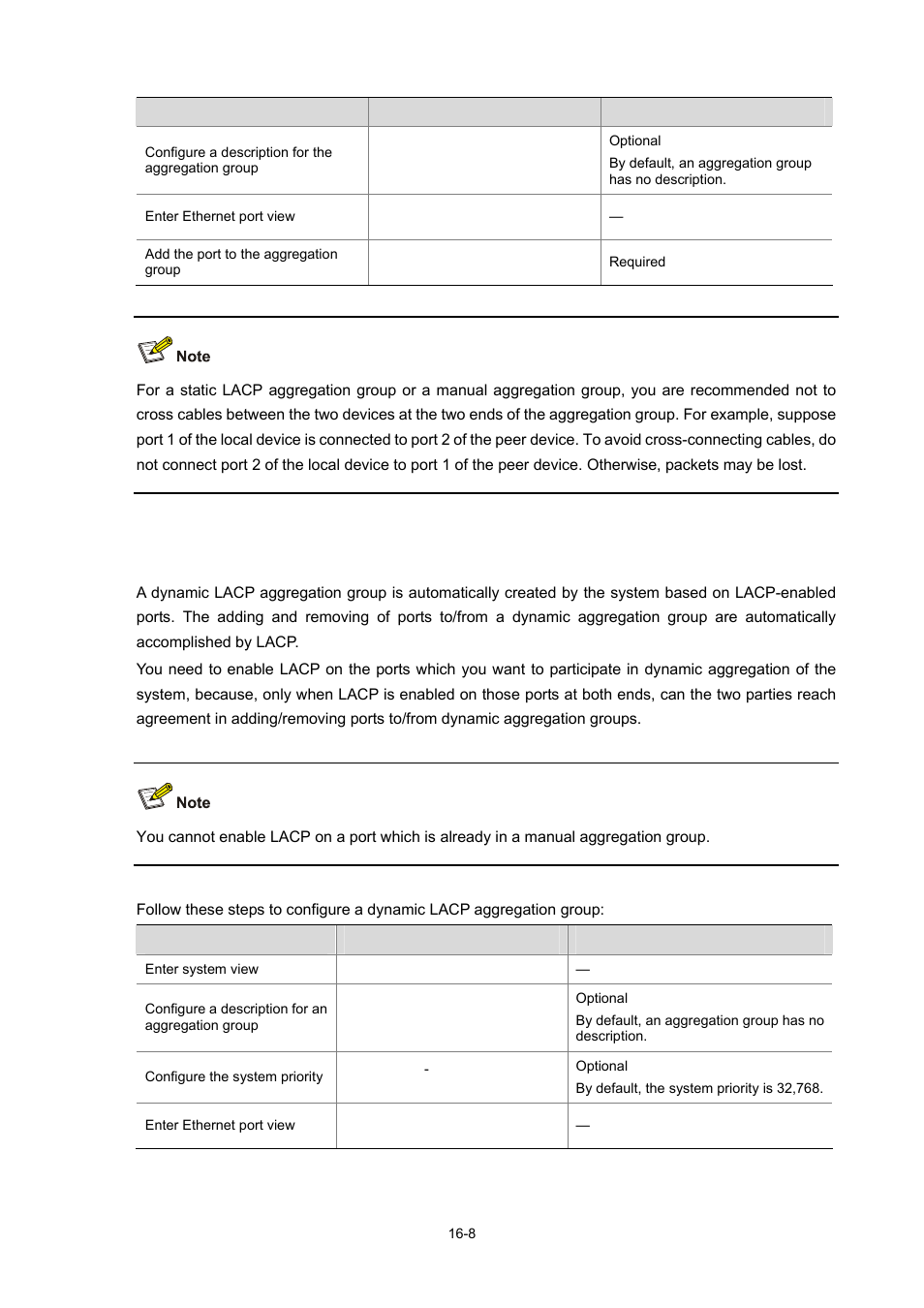 Configuring a dynamic lacp aggregation group, Configuring a dynamic lacp aggregation group -8 | H3C Technologies H3C WX3000 Series Unified Switches User Manual | Page 136 / 686