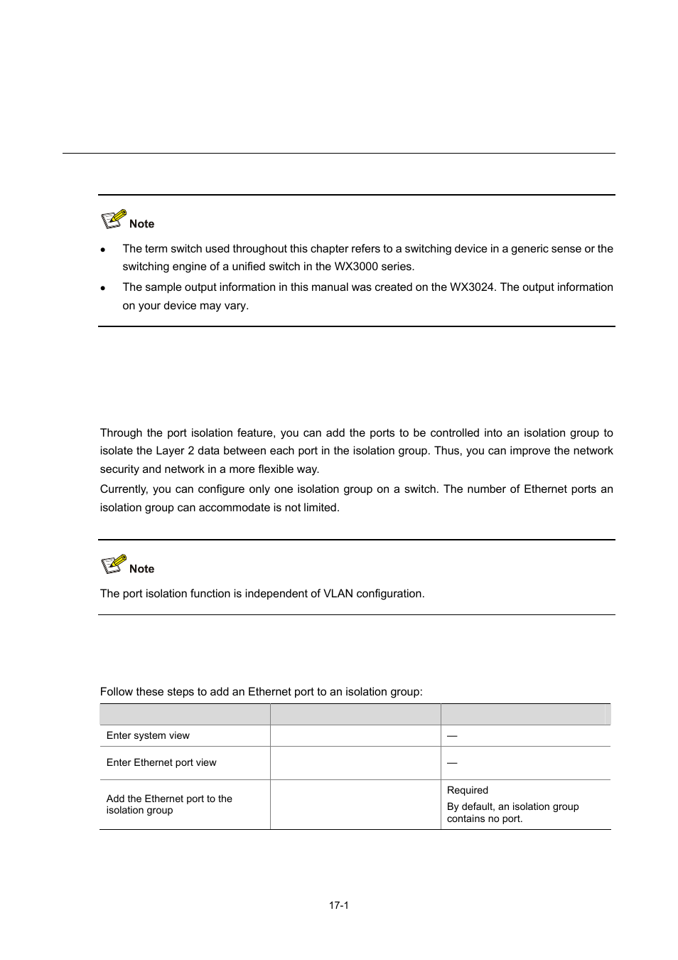 17 port isolation configuration, Port isolation overview, Introduction to port isolation | Port isolation configuration | H3C Technologies H3C WX3000 Series Unified Switches User Manual | Page 139 / 686