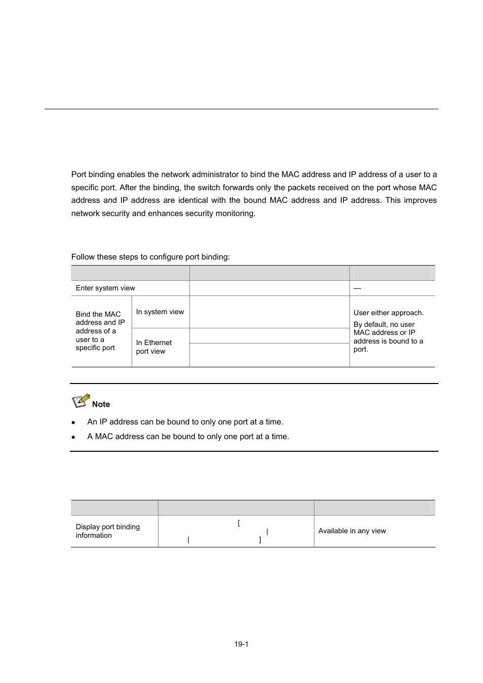 19 port binding configuration, Port binding overview, Introduction | Configuring port binding, 1 configuring port binding, Port binding configuration | H3C Technologies H3C WX3000 Series Unified Switches User Manual | Page 152 / 686
