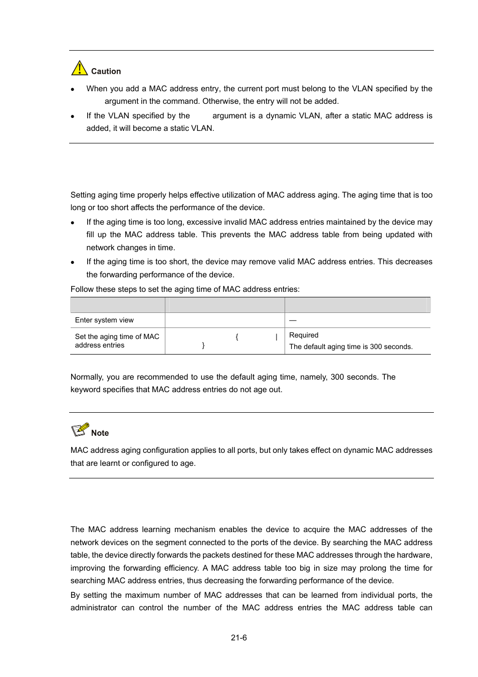 Setting the aging time of mac address entries | H3C Technologies H3C WX3000 Series Unified Switches User Manual | Page 167 / 686