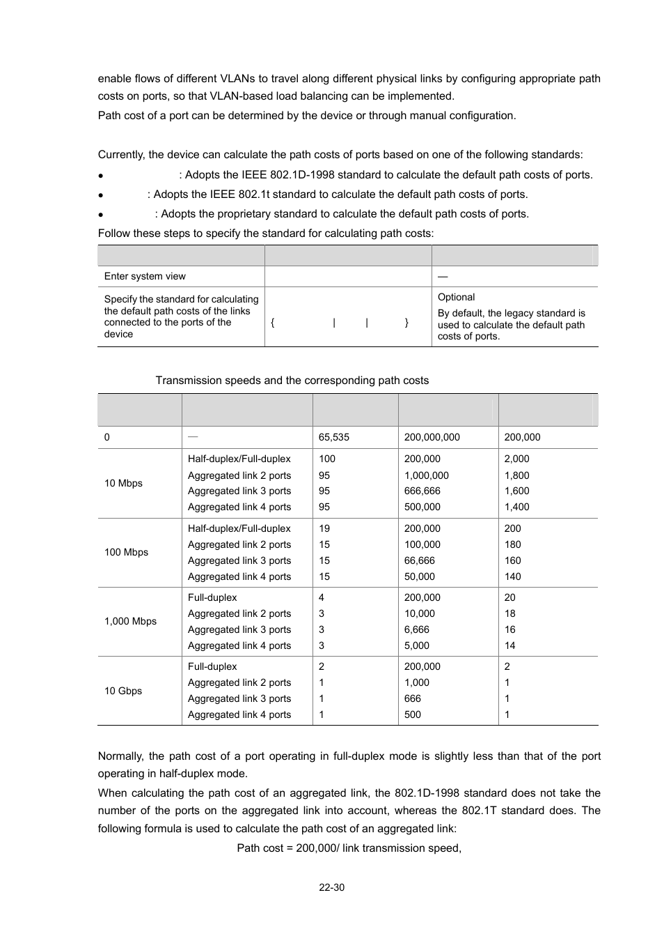Standards for calculating path costs of ports | H3C Technologies H3C WX3000 Series Unified Switches User Manual | Page 199 / 686