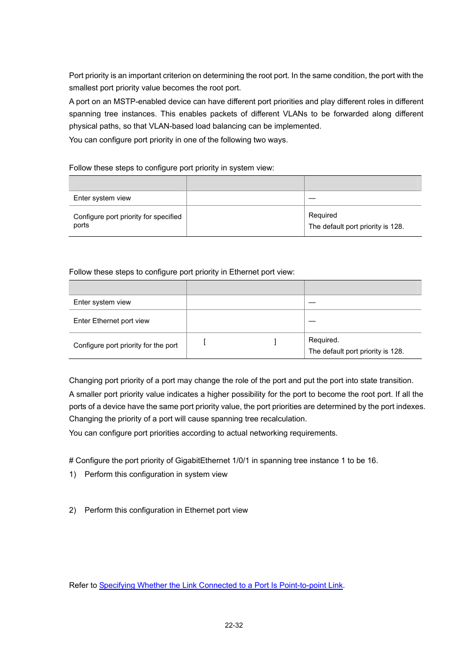 Configuring port priority, Configure port priority in system view, Configure port priority in ethernet port view | Configuration example | H3C Technologies H3C WX3000 Series Unified Switches User Manual | Page 201 / 686