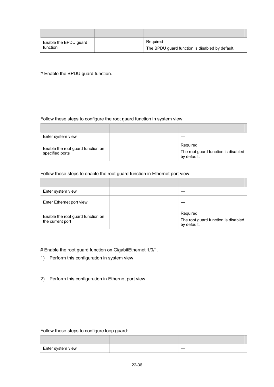 Configuration example, Configuring root guard, Configuration procedure | Configuring loop guard, 36 configuring loop guard | H3C Technologies H3C WX3000 Series Unified Switches User Manual | Page 205 / 686