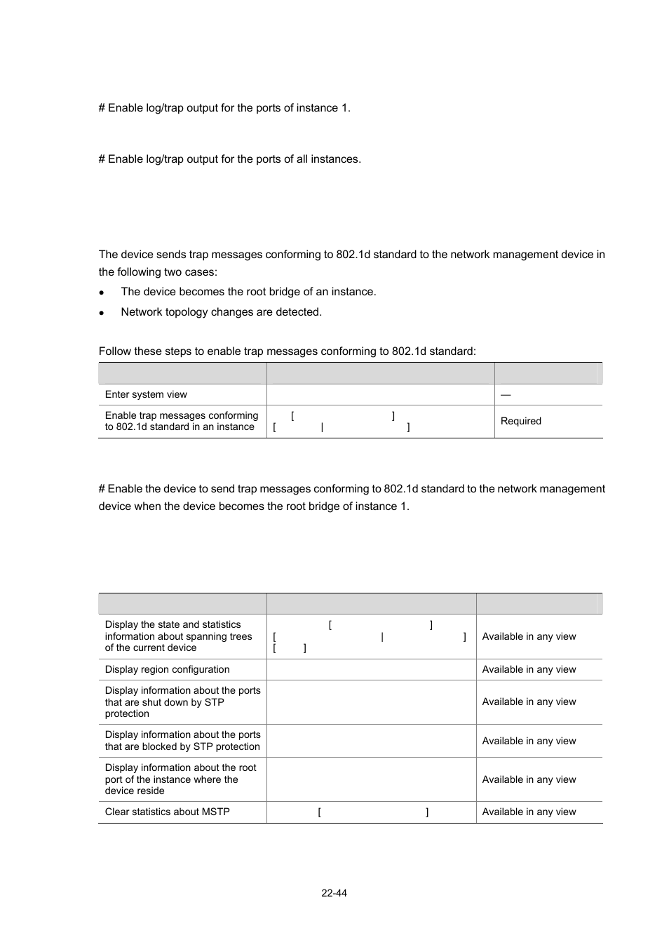 Configuration example, Configuration procedure, Displaying and maintaining mstp | H3C Technologies H3C WX3000 Series Unified Switches User Manual | Page 213 / 686