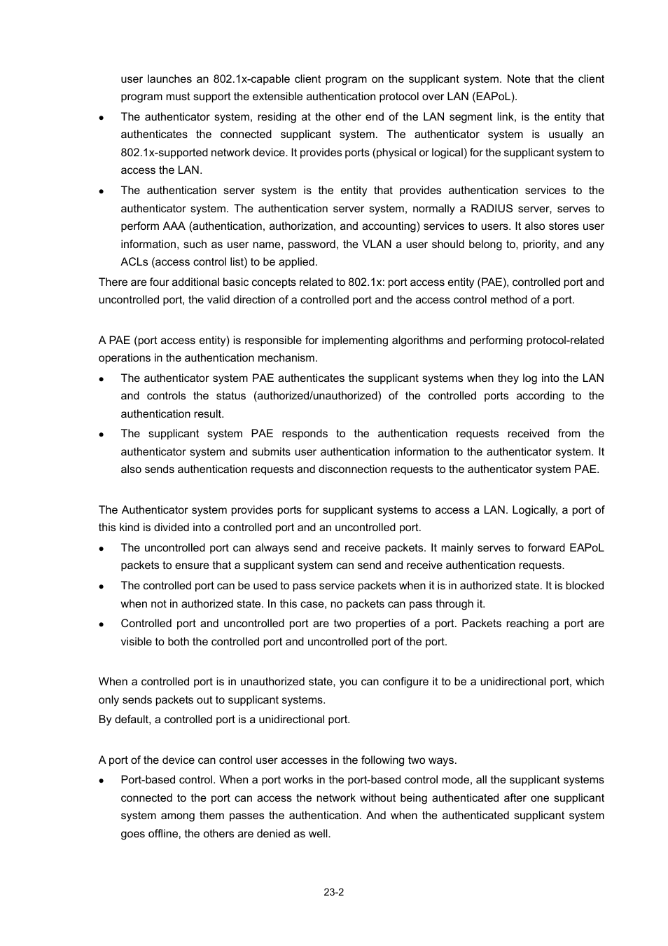 Port access entity, Controlled port and uncontrolled port, The valid direction of a controlled port | Port access control method | H3C Technologies H3C WX3000 Series Unified Switches User Manual | Page 219 / 686