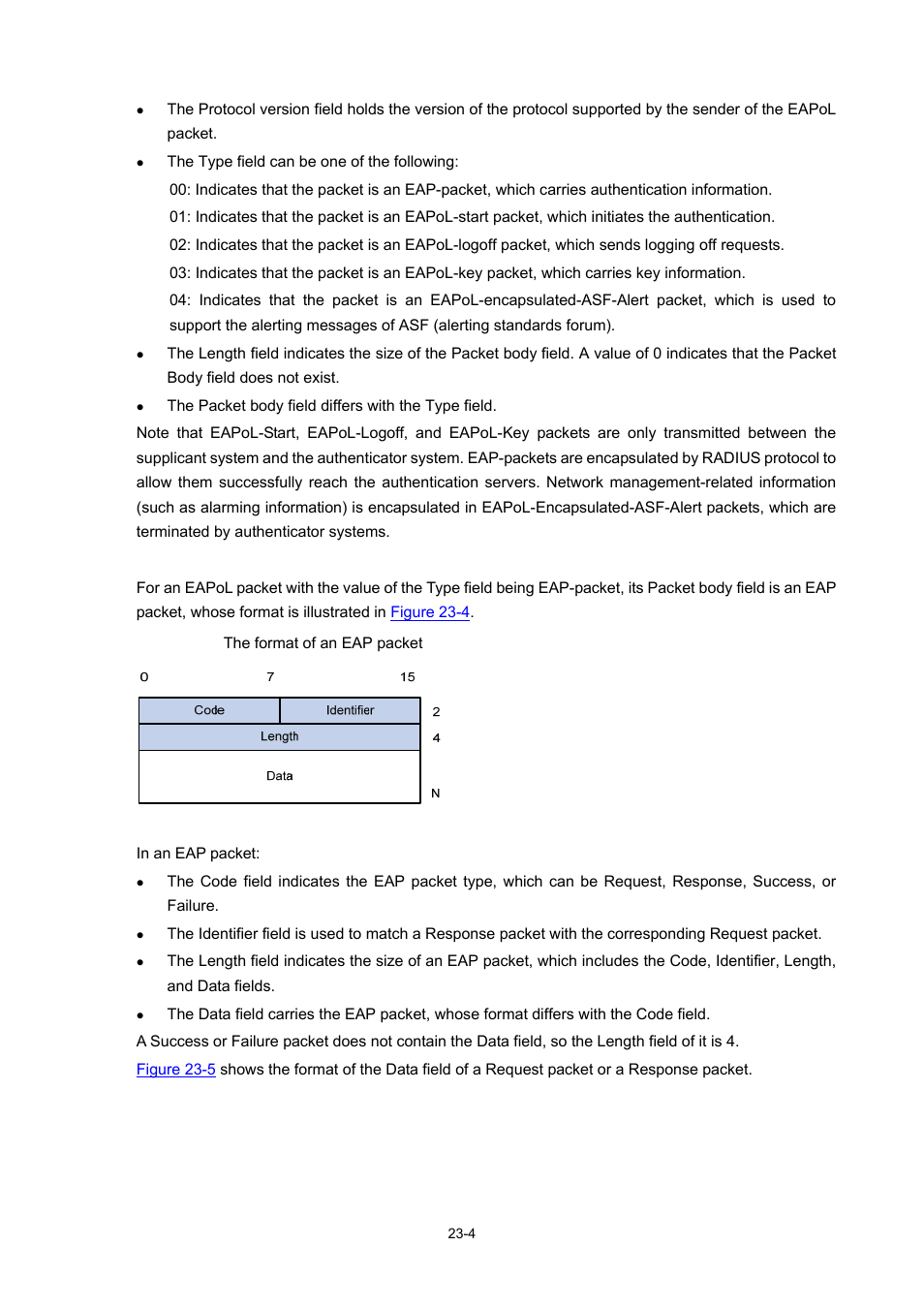 The format of an eap packet | H3C Technologies H3C WX3000 Series Unified Switches User Manual | Page 221 / 686