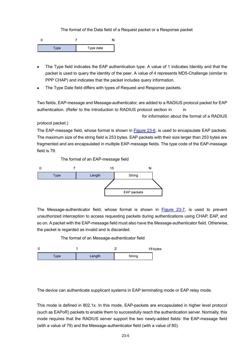 Fields added for eap authentication, 1x authentication procedure, Eap relay mode | Figure 23-5 | H3C Technologies H3C WX3000 Series Unified Switches User Manual | Page 222 / 686