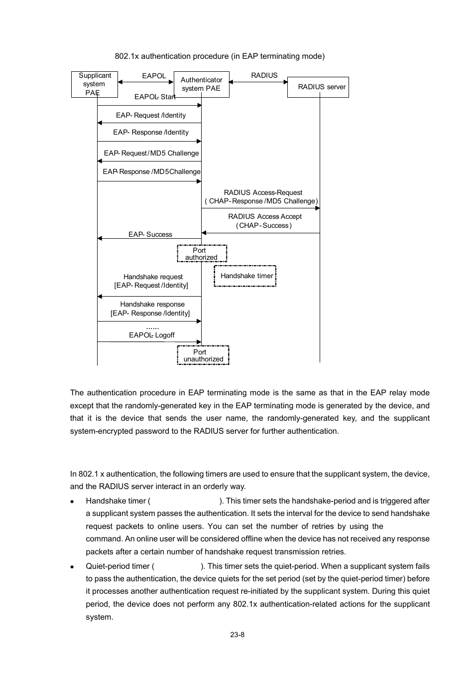 Timers used in 802.1x | H3C Technologies H3C WX3000 Series Unified Switches User Manual | Page 225 / 686