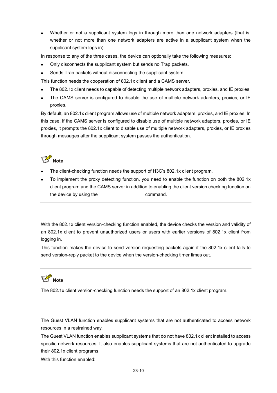 Checking the client version, The guest vlan function | H3C Technologies H3C WX3000 Series Unified Switches User Manual | Page 227 / 686