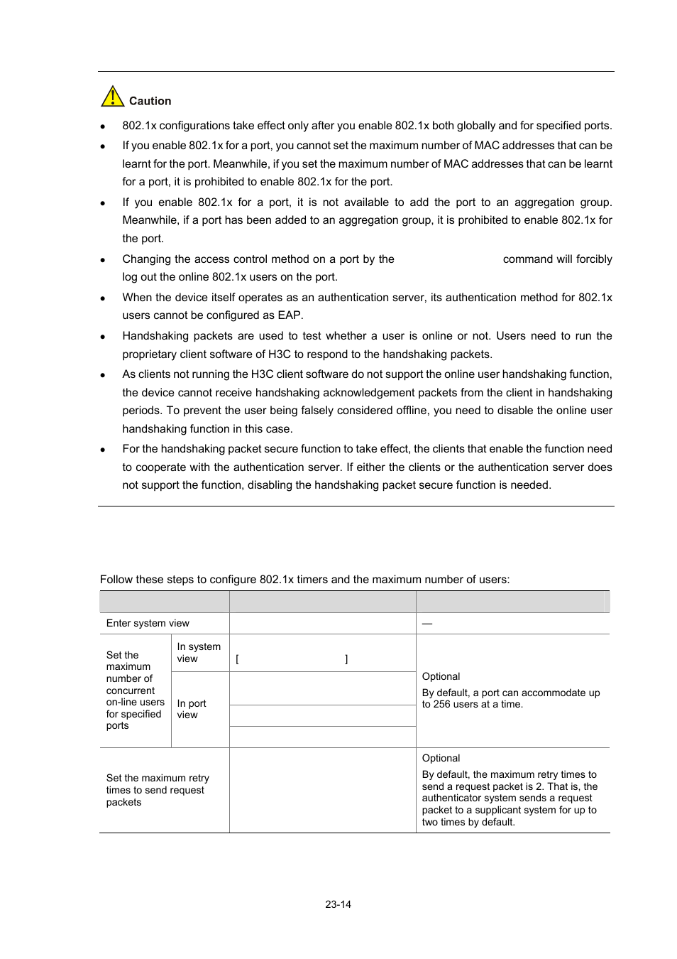 Timer and maximum user number configuration, Timer and maximum user number configuration -14 | H3C Technologies H3C WX3000 Series Unified Switches User Manual | Page 231 / 686