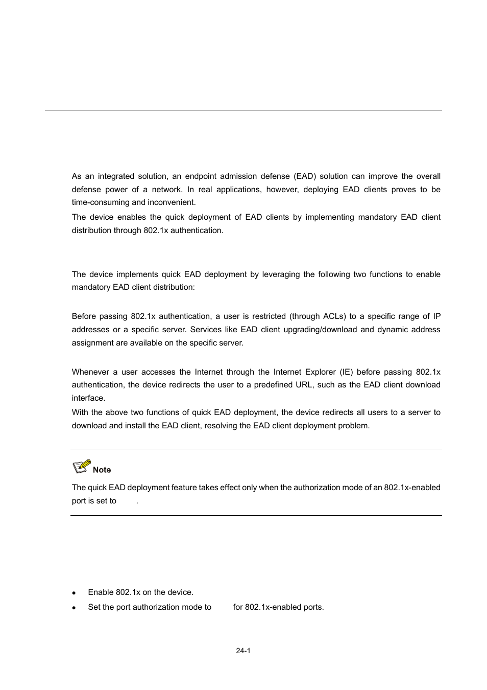 24 quick ead deployment configuration, Introduction to quick ead deployment, Quick ead deployment overview | Operation of quick ead deployment, Restricted access, Http redirection, Configuring quick ead deployment, Configuration prerequisites, Quick ead deployment configuration | H3C Technologies H3C WX3000 Series Unified Switches User Manual | Page 239 / 686