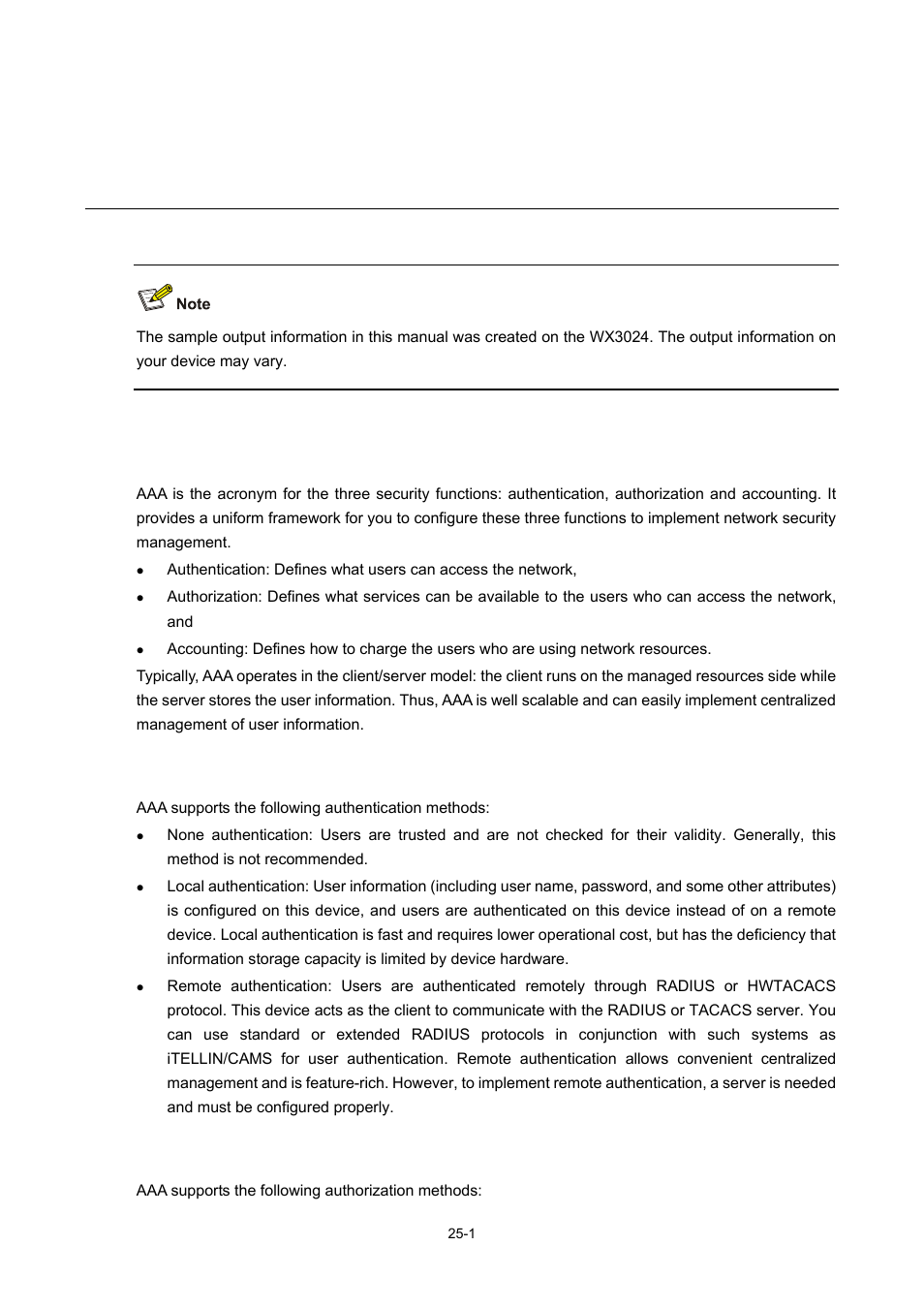 26 aaa overview, Introduction to aaa, Authentication | Authorization, 1 authorization, Aaa overview | H3C Technologies H3C WX3000 Series Unified Switches User Manual | Page 244 / 686