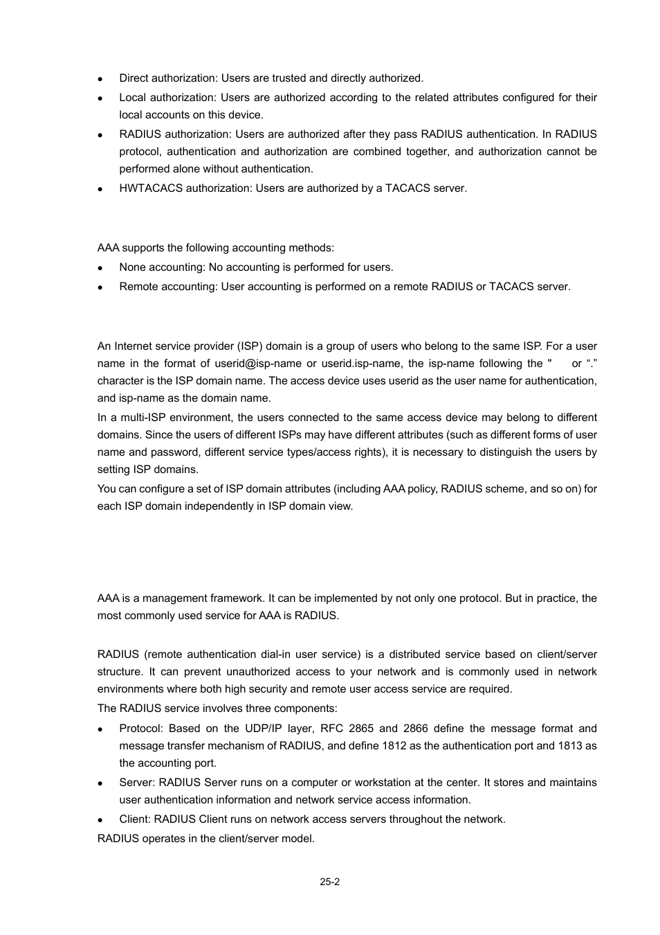 Accounting, Introduction to isp domain, Introduction to aaa services | Introduction to radius, 2 introduction to isp domain | H3C Technologies H3C WX3000 Series Unified Switches User Manual | Page 245 / 686