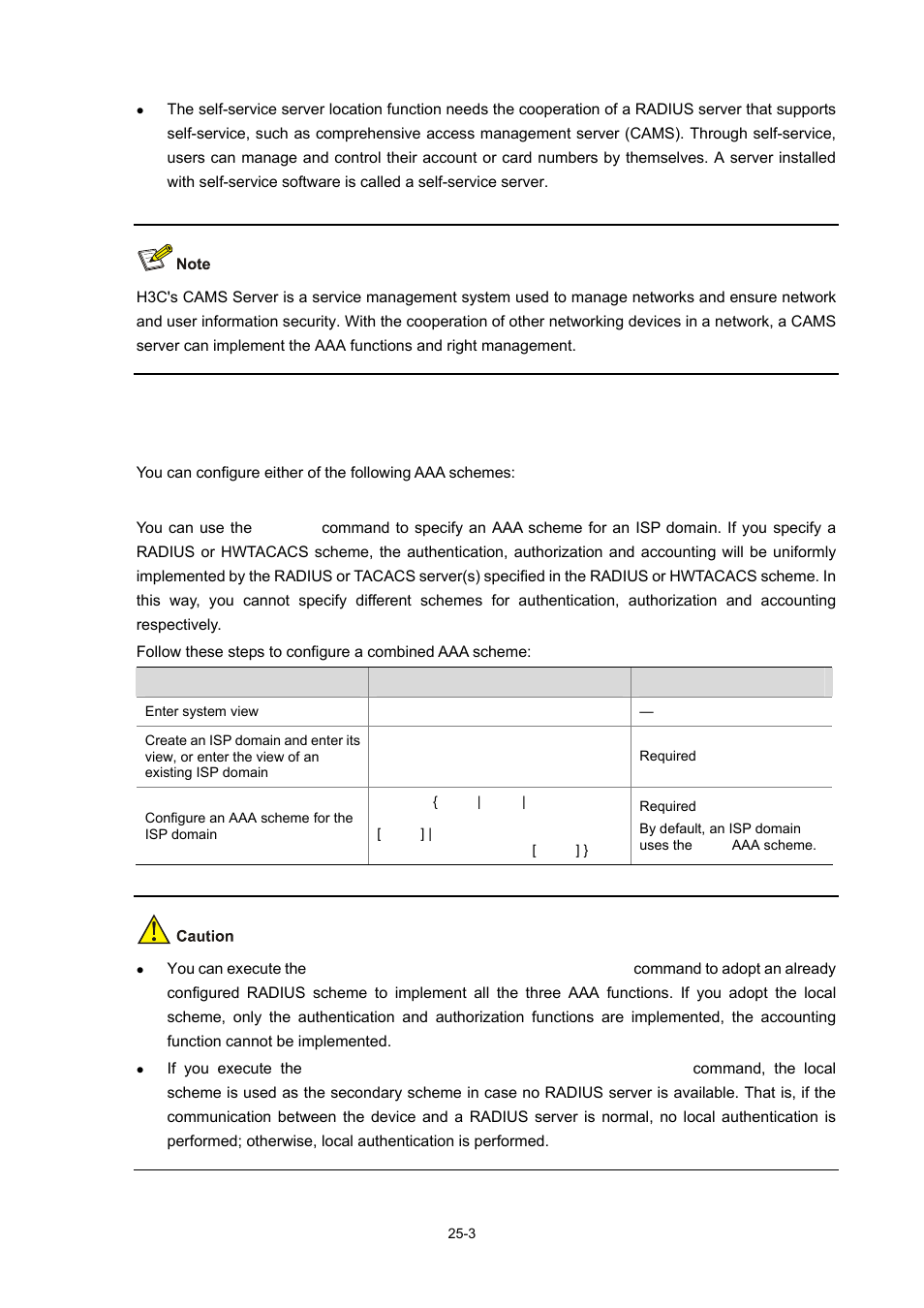 Configuring an aaa scheme for an isp domain, Configuring an aaa scheme for an isp domain -3, Configuring a combined aaa scheme | H3C Technologies H3C WX3000 Series Unified Switches User Manual | Page 255 / 686