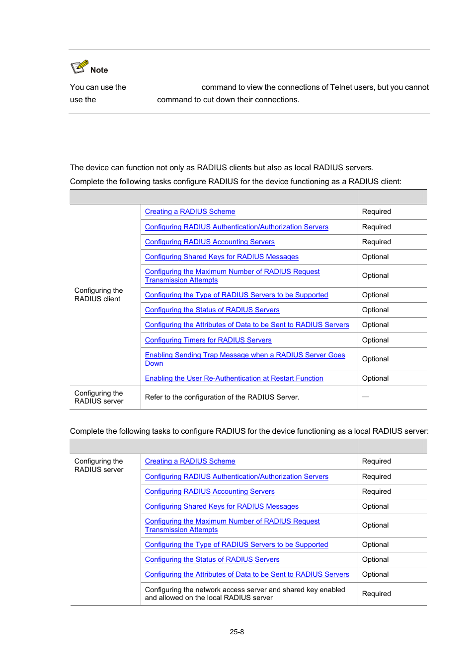 Radius configuration task list | H3C Technologies H3C WX3000 Series Unified Switches User Manual | Page 260 / 686