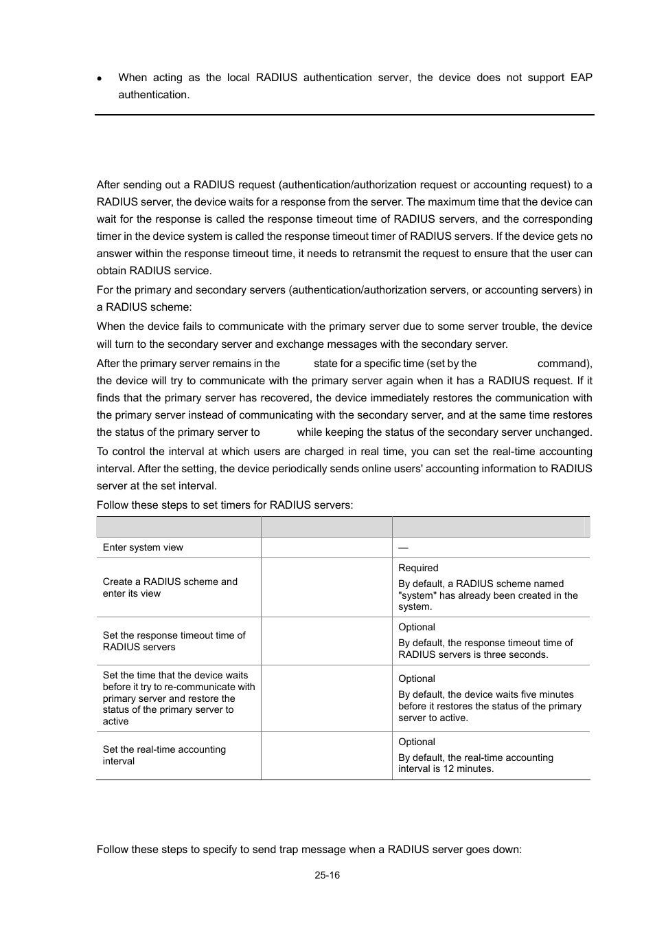 Configuring timers for radius servers | H3C Technologies H3C WX3000 Series Unified Switches User Manual | Page 268 / 686