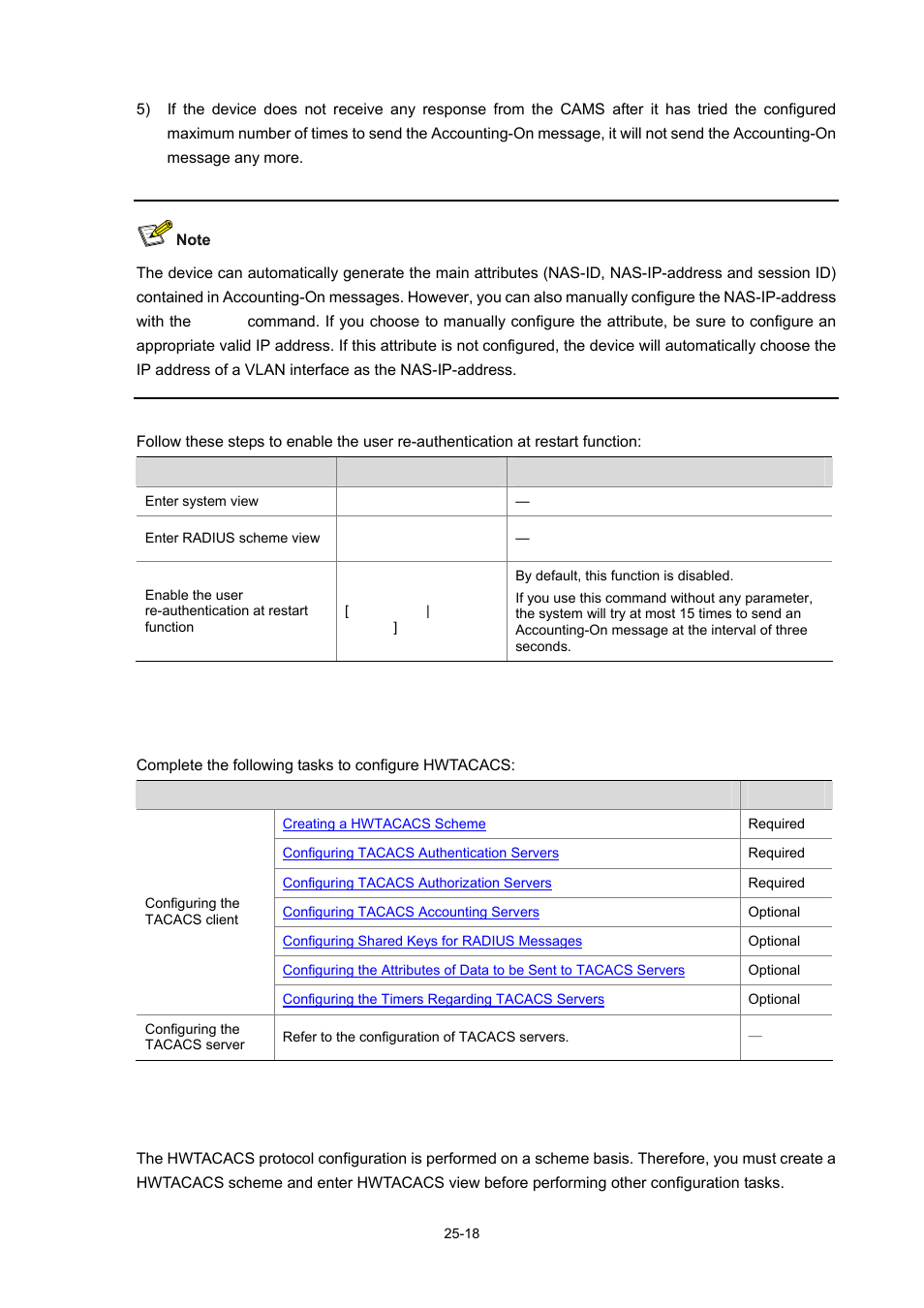 Hwtacacs configuration task list, Creating a hwtacacs scheme, Creating a hwtacacs scheme -18 | H3C Technologies H3C WX3000 Series Unified Switches User Manual | Page 270 / 686