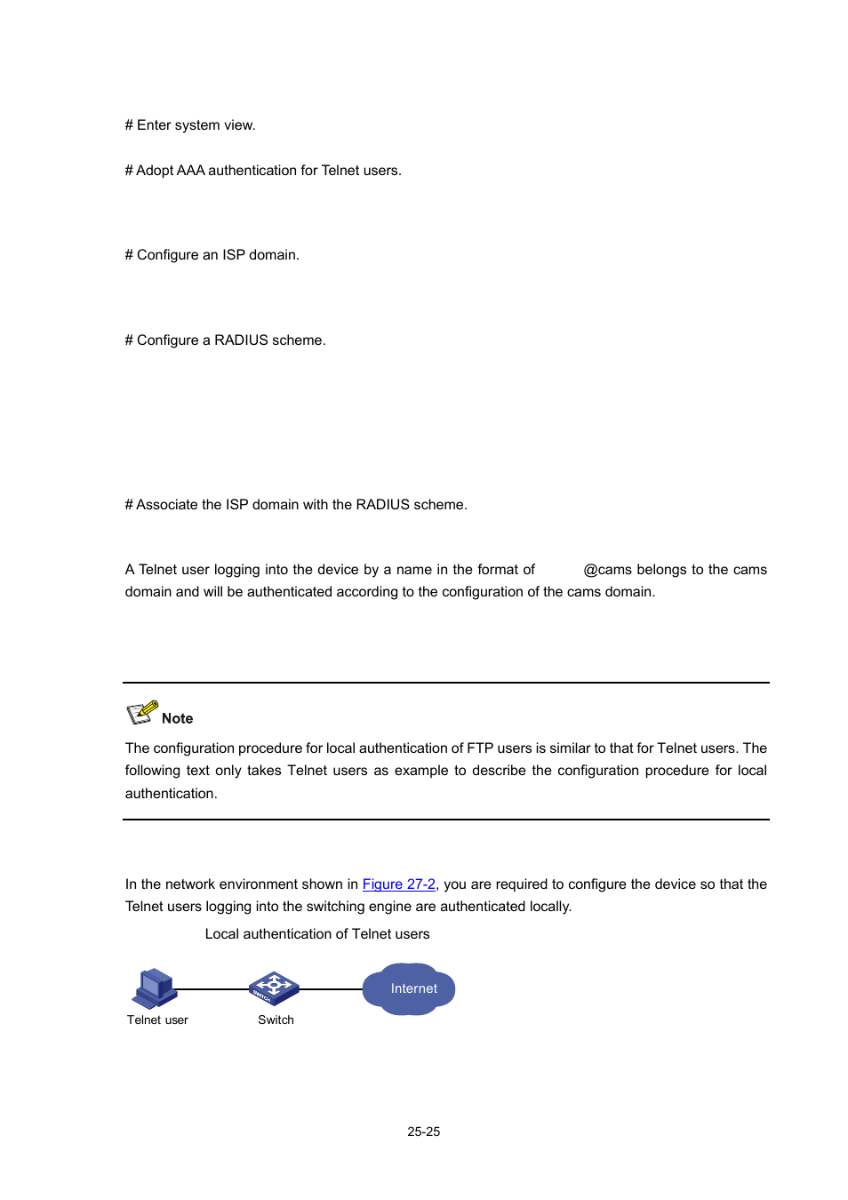 Local authentication of ftp/telnet users, Local authentication of ftp/telnet users -25 | H3C Technologies H3C WX3000 Series Unified Switches User Manual | Page 277 / 686