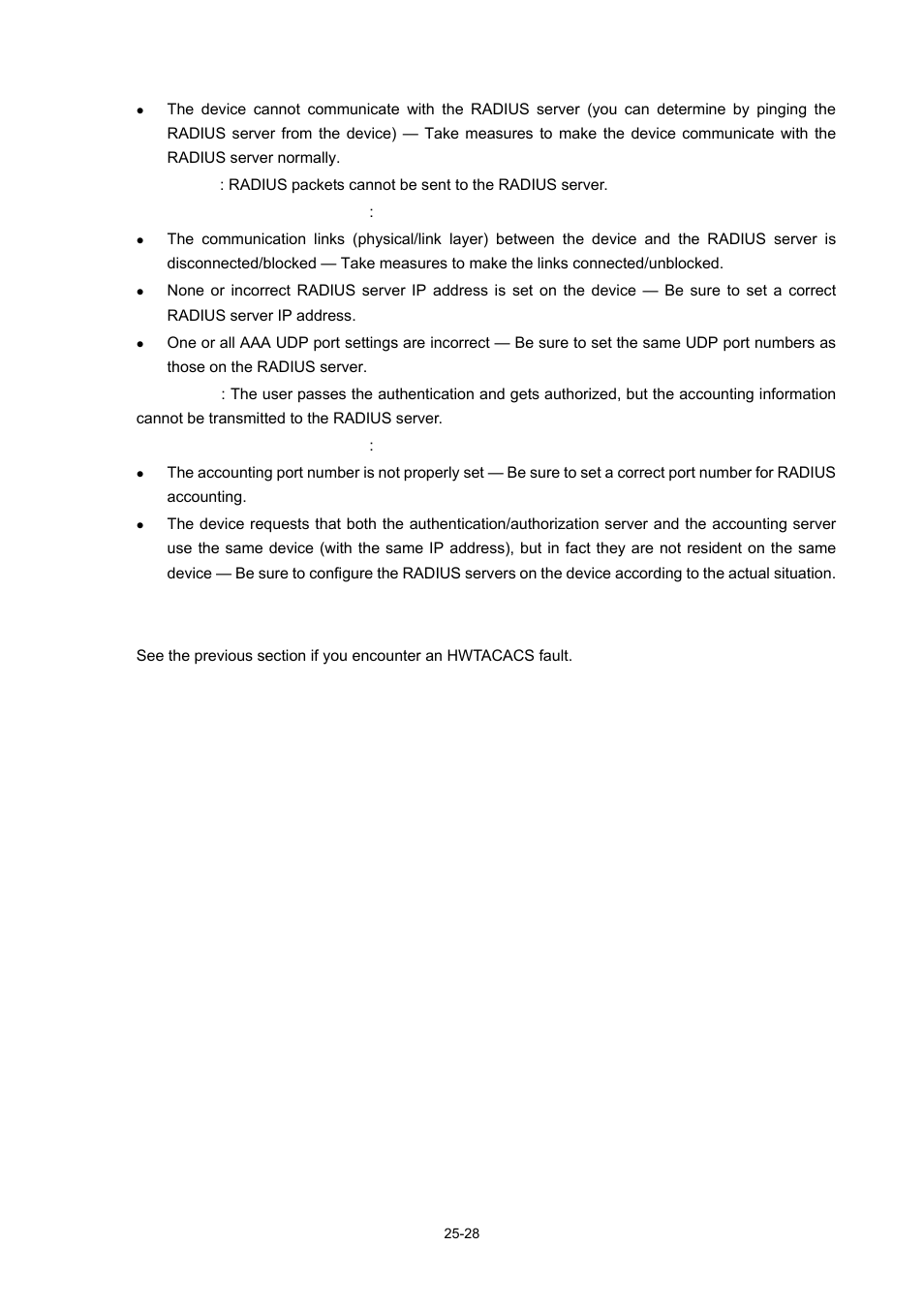 Troubleshooting hwtacacs configuration, Troubleshooting hwtacacs configuration -28 | H3C Technologies H3C WX3000 Series Unified Switches User Manual | Page 280 / 686