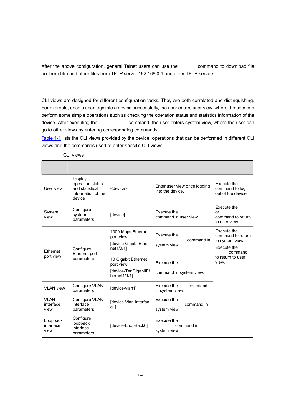 Cli views | H3C Technologies H3C WX3000 Series Unified Switches User Manual | Page 30 / 686