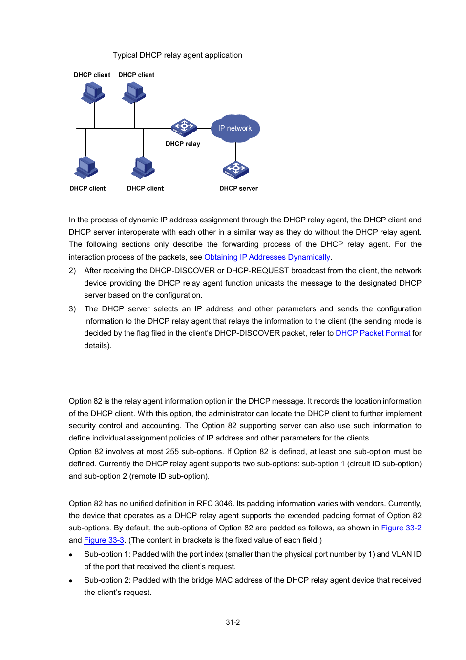 Dhcp relay agent support for option 82, Dhcp relay agent support for option 82 -2, Figure 33-1 | H3C Technologies H3C WX3000 Series Unified Switches User Manual | Page 306 / 686