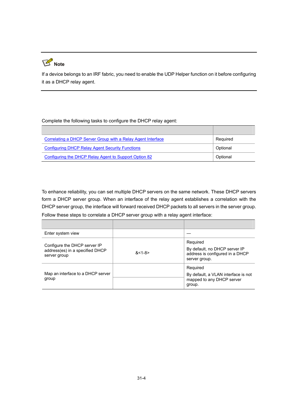 Configuring the dhcp relay agent, Dhcp relay agent configuration task list | H3C Technologies H3C WX3000 Series Unified Switches User Manual | Page 308 / 686