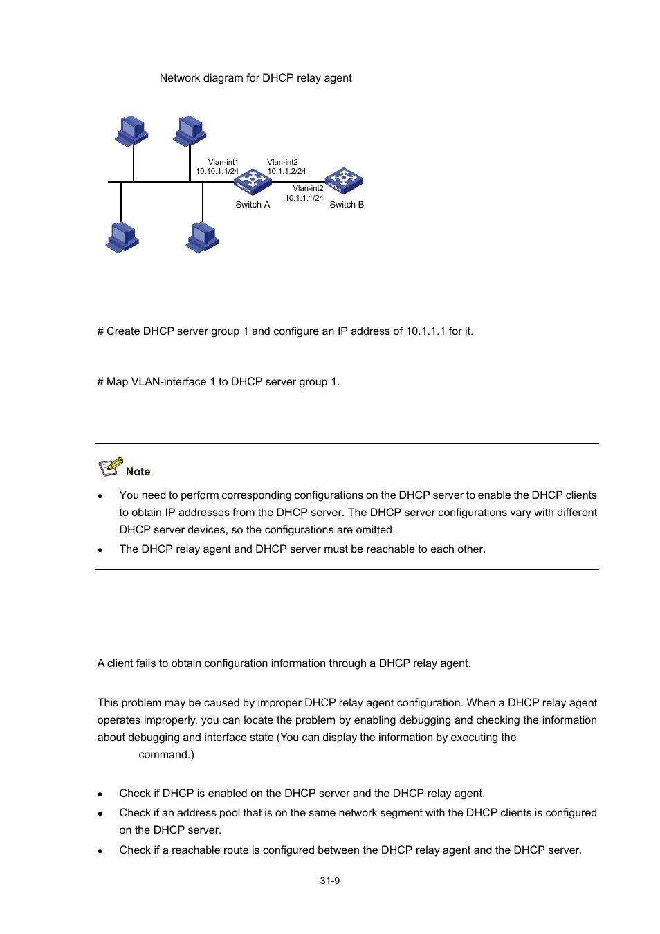 Troubleshooting dhcp relay agent configuration, Troubleshooting dhcp relay agent configuration -9 | H3C Technologies H3C WX3000 Series Unified Switches User Manual | Page 313 / 686