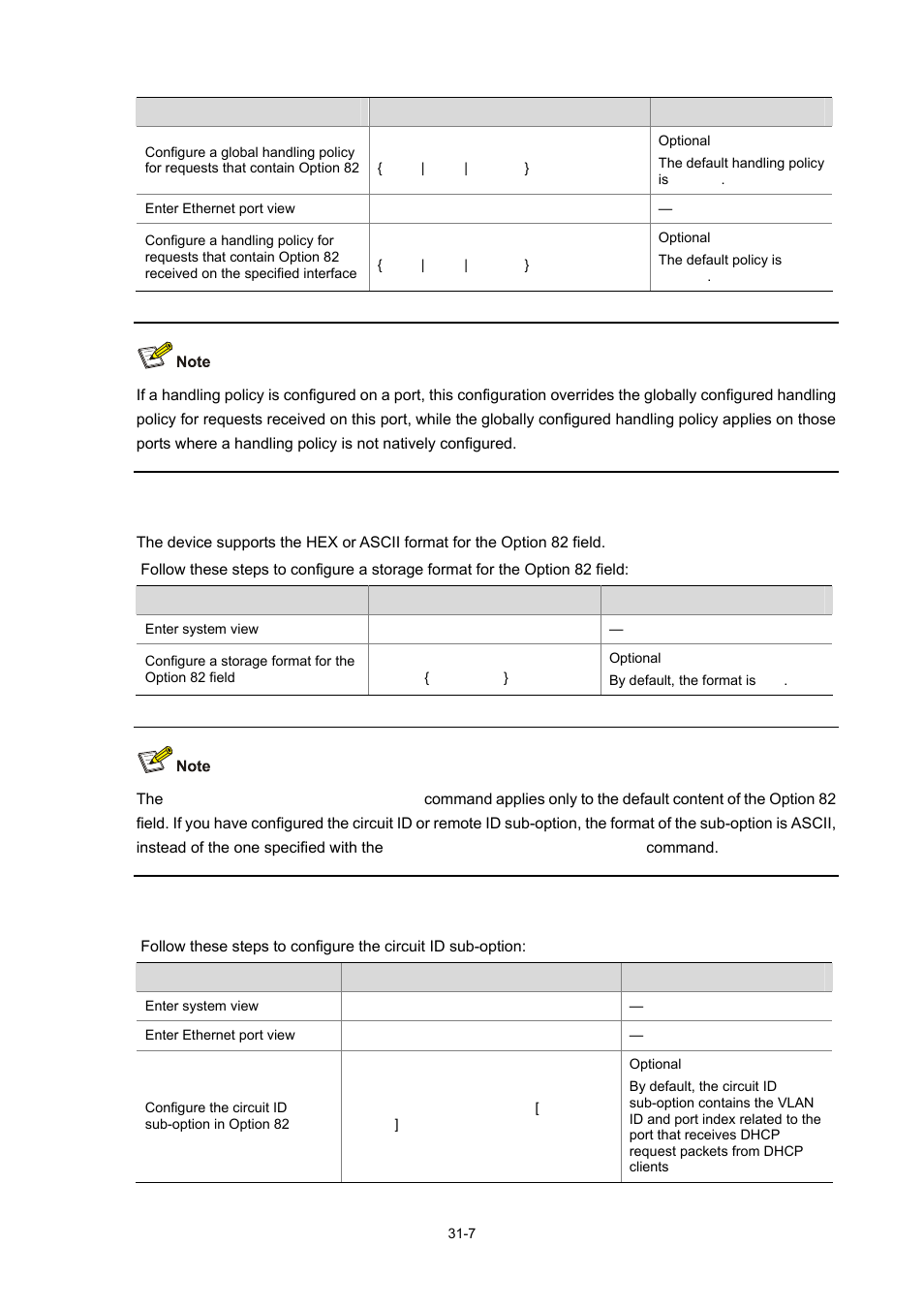 Configure the storage format of option 82, Configure the circuit id sub-option | H3C Technologies H3C WX3000 Series Unified Switches User Manual | Page 321 / 686