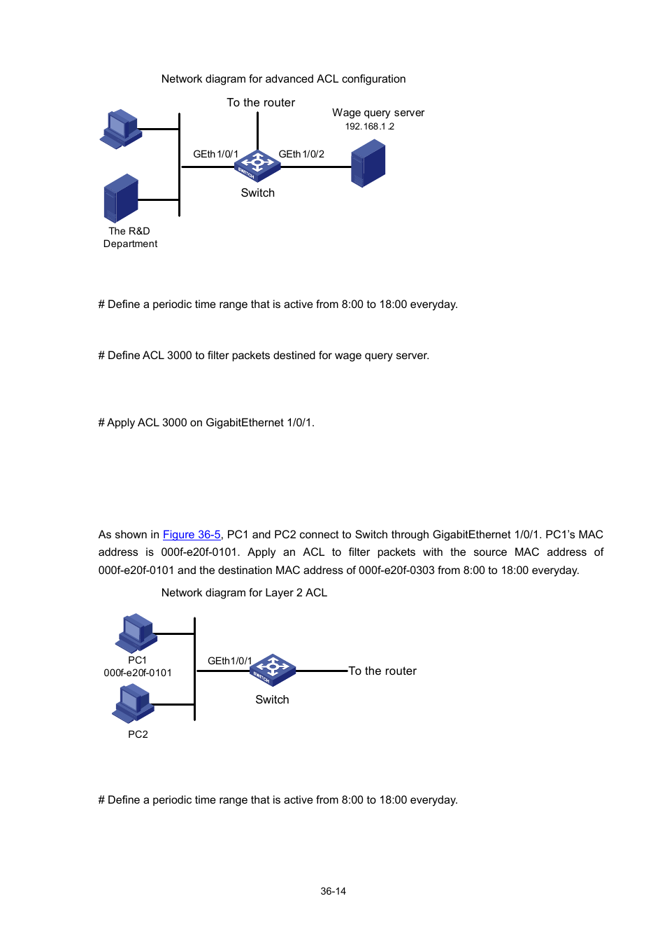 Layer 2 acl configuration example, Layer 2 acl configuration example -14 | H3C Technologies H3C WX3000 Series Unified Switches User Manual | Page 343 / 686