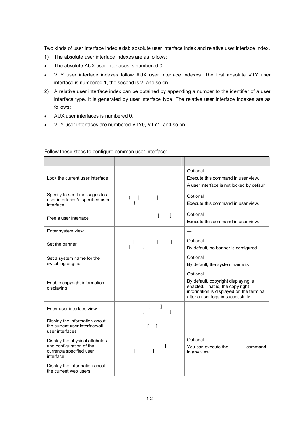 User interface index, Common user interface configuration, 2 common user interface configuration -2 | H3C Technologies H3C WX3000 Series Unified Switches User Manual | Page 37 / 686