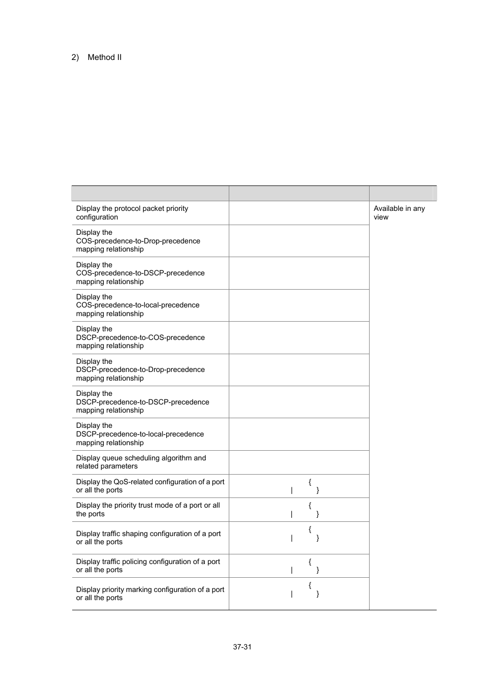 Displaying and maintaining qos, Displaying and maintaining qos -31 | H3C Technologies H3C WX3000 Series Unified Switches User Manual | Page 375 / 686