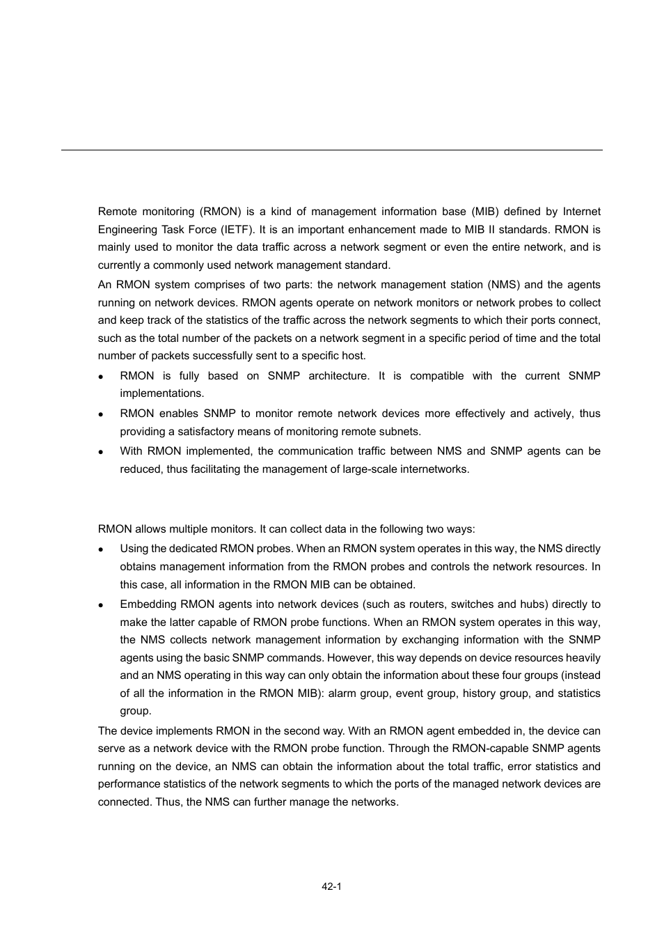 42 rmon configuration, Introduction to rmon, Working mechanism of rmon | Commonly used rmon groups, Rmon configuration | H3C Technologies H3C WX3000 Series Unified Switches User Manual | Page 413 / 686
