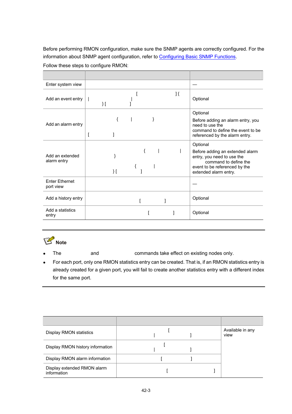 Rmon configuration, Displaying and maintaining rmon, 3 displaying and maintaining rmon | H3C Technologies H3C WX3000 Series Unified Switches User Manual | Page 415 / 686