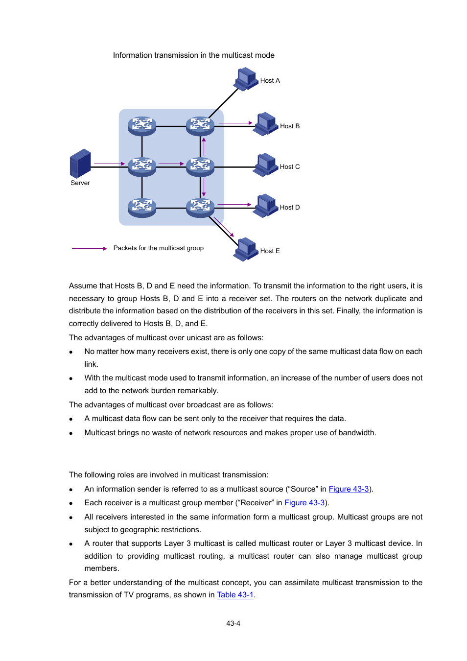 Roles in multicast | H3C Technologies H3C WX3000 Series Unified Switches User Manual | Page 421 / 686