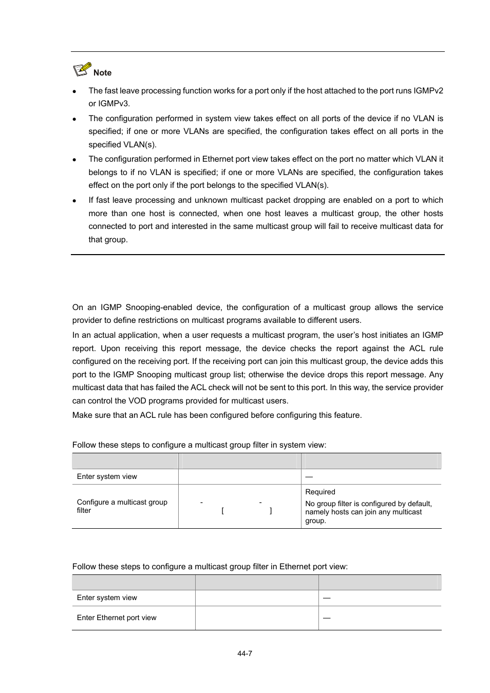 Configuring a multicast group filter | H3C Technologies H3C WX3000 Series Unified Switches User Manual | Page 437 / 686