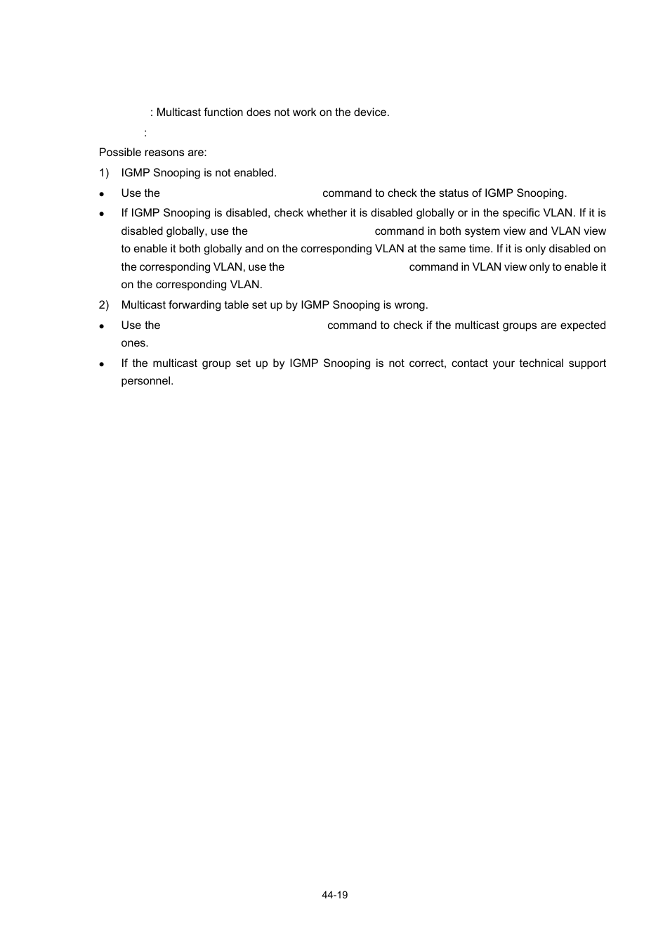 Troubleshooting igmp snooping | H3C Technologies H3C WX3000 Series Unified Switches User Manual | Page 449 / 686