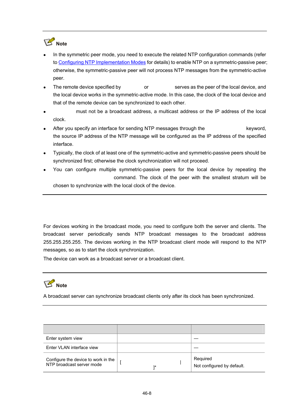Configuring ntp broadcast mode, Configuring ntp broadcast mode -8 | H3C Technologies H3C WX3000 Series Unified Switches User Manual | Page 459 / 686